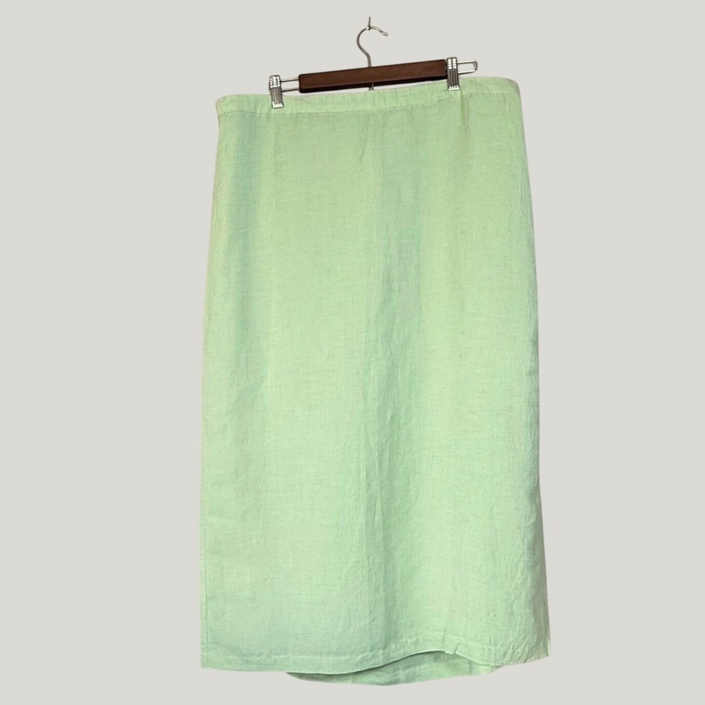 Eileen Fisher Button Wrap Skirt Women 3XP Lime Green NWT Linen Blend Midi - Picture 11 of 13